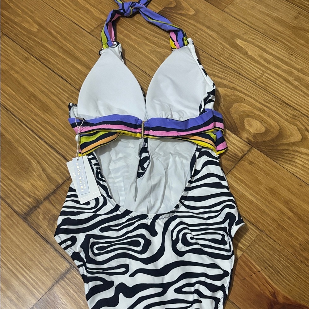 NWT Trina Turk Size 10 Zebra Cross-Back One-Piece Swimsuit - Picture 5 of 5